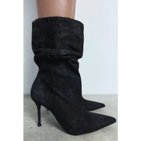 BLOGGER'S FAVE! Zara Mid-Shaft Denim Ankle Boots NWT