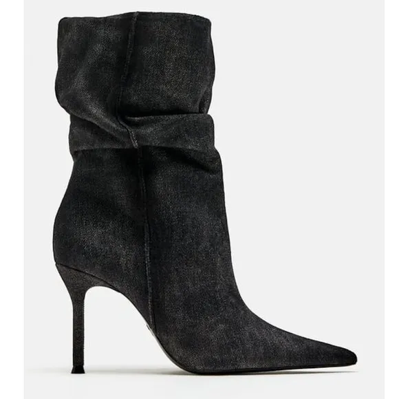 BLOGGER'S FAVE! Zara Mid-Shaft Denim Ankle Boots NWT