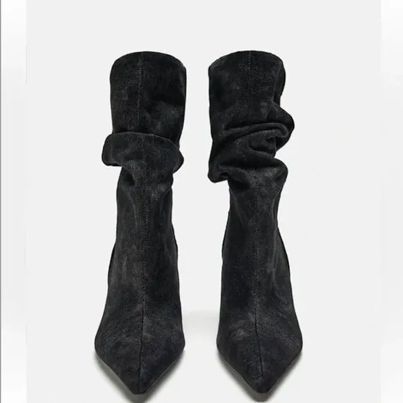 BLOGGER'S FAVE! Zara Mid-Shaft Denim Ankle Boots NWT