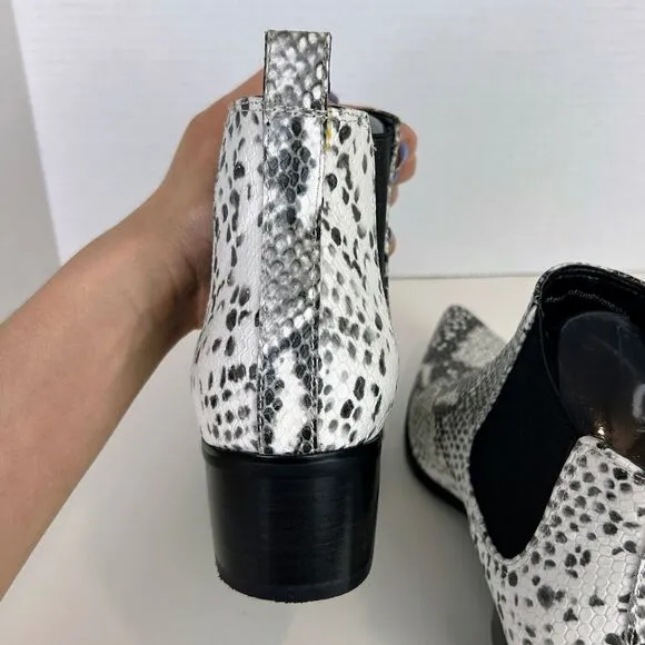 BLONDO Emelia Chelsea Bootie White Black Snake Print Waterproof Leather Boots 8