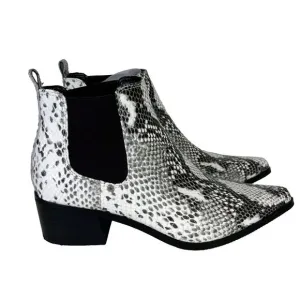 BLONDO Emelia Chelsea Bootie White Black Snake Print Waterproof Leather Boots 8
