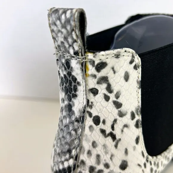 BLONDO Emelia Chelsea Bootie White Black Snake Print Waterproof Leather Boots 8