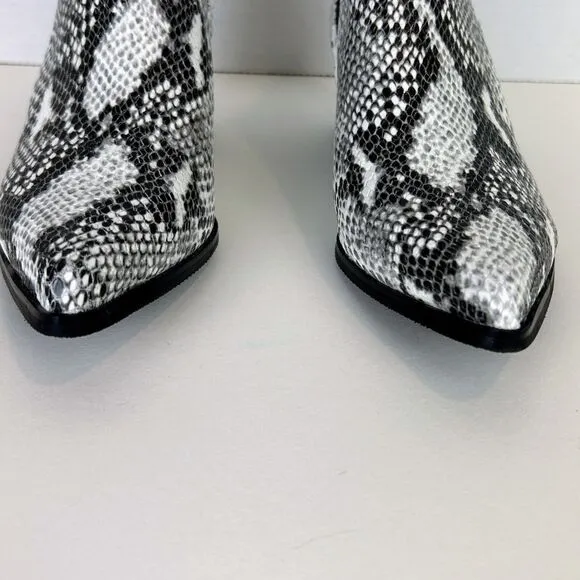 BLONDO Emelia Chelsea Bootie White Black Snake Print Waterproof Leather Boots 8