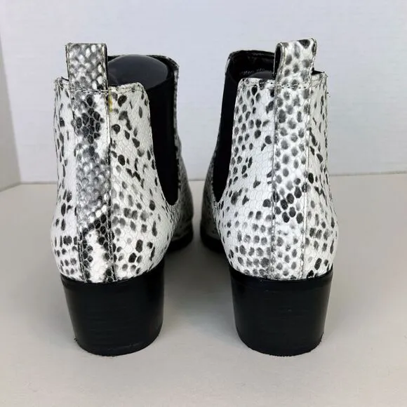 BLONDO Emelia Chelsea Bootie White Black Snake Print Waterproof Leather Boots 8