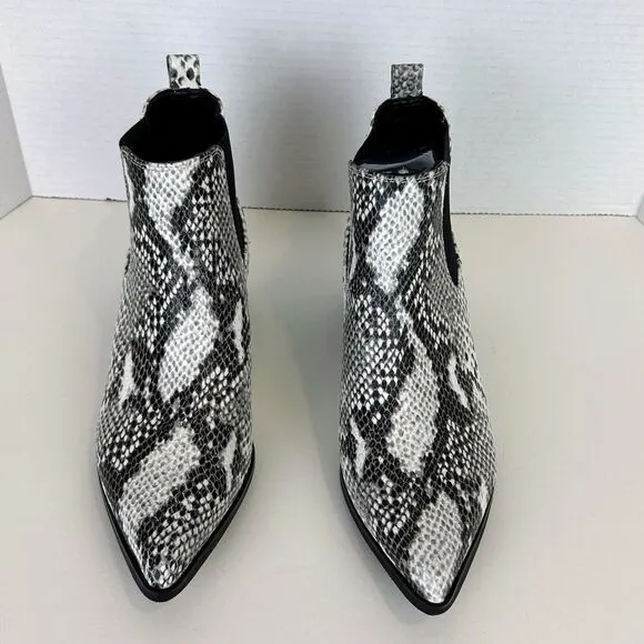 BLONDO Emelia Chelsea Bootie White Black Snake Print Waterproof Leather Boots 8