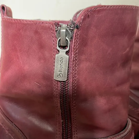 Blondo Mid Calf Chelsea Boots Burgundy Leather Buckle 7 M