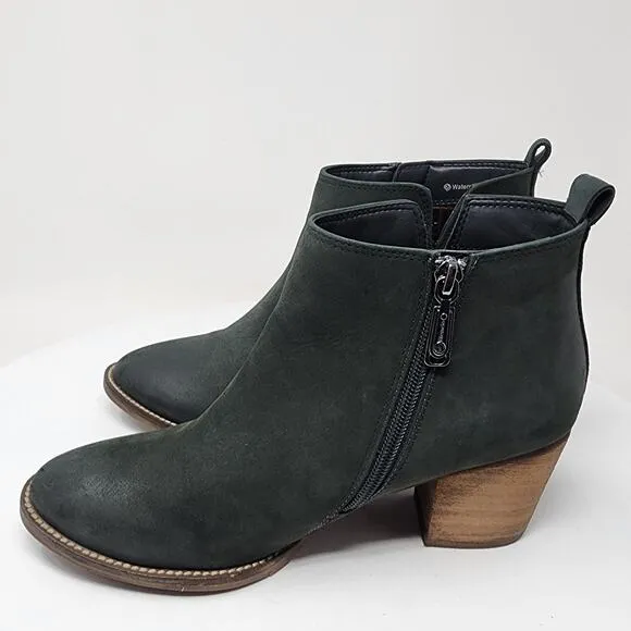 Blondo Norma Bootie Women 9M Green Nubuck Waterproof Leather Side Zip B6268 614