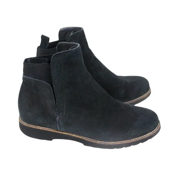 Blondo WATERPROOF BLACK GENUINE LEATHER SUEDE ELASTIC LOW HEEL ANKLE BOOTS Sz 7M