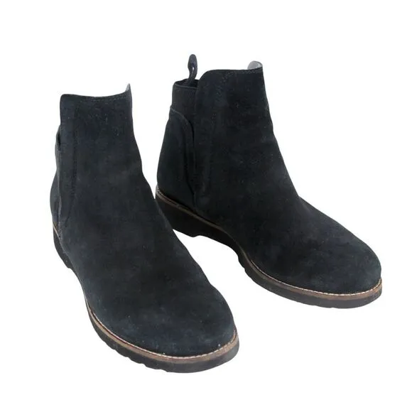 Blondo WATERPROOF BLACK GENUINE LEATHER SUEDE ELASTIC LOW HEEL ANKLE BOOTS Sz 7M