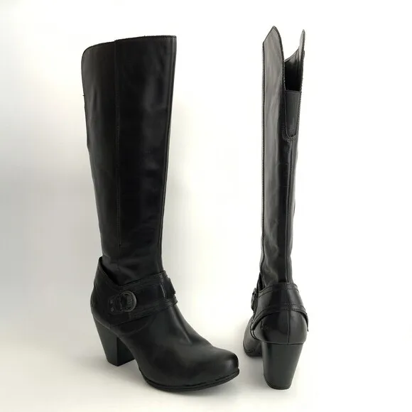 BOC by Born Boots 7.5M Black Tall Leather Harness Buckle Zip Up