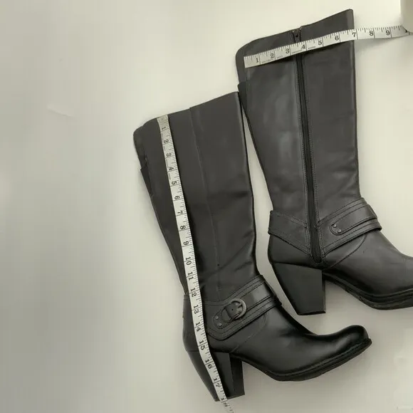 BOC by Born Boots 7.5M Black Tall Leather Harness Buckle Zip Up
