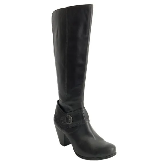 BOC by Born Boots 7.5M Black Tall Leather Harness Buckle Zip Up