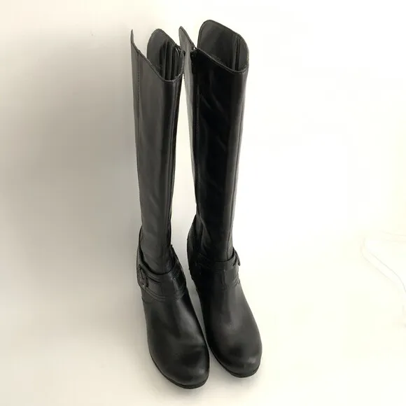 BOC by Born Boots 7.5M Black Tall Leather Harness Buckle Zip Up