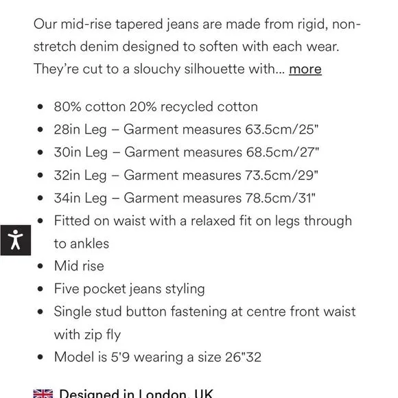 Boden Mid Rise Taper Jean size 30 light wash