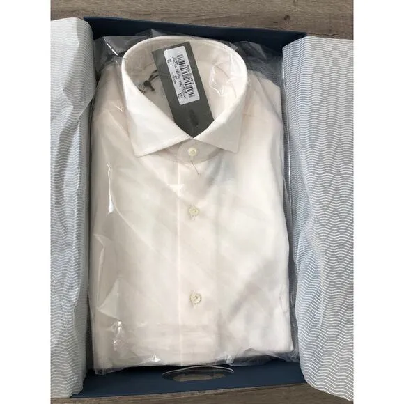 Boglioli Milano Sport Shirt Slim Fit Pique Knit Cotton Button Up White NWB 16.5