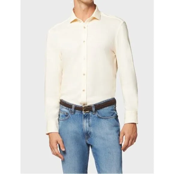 Boglioli Milano Sport Shirt Slim Fit Pique Knit Cotton Button Up White NWB 16.5