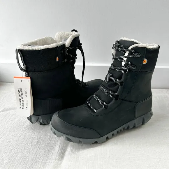 Bogs Arcata Urban Leather Tall Winter Boots Waterproof Insulated Black Womens‎ 8