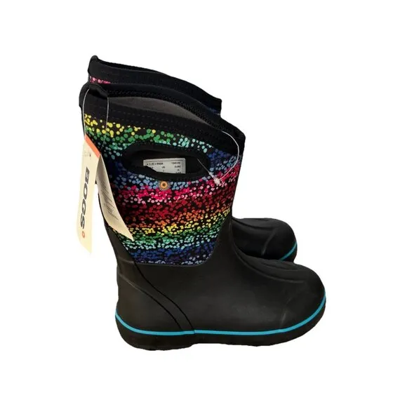 Bogs Kids Classic II Design A Boot Rubber Rainbow Dots Black Youth Size 5 NEW