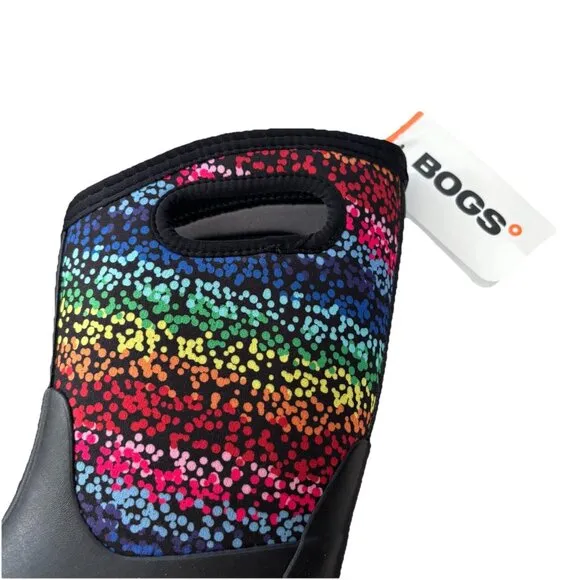 Bogs Kids Classic II Design A Boot Rubber Rainbow Dots Black Youth Size 5 NEW