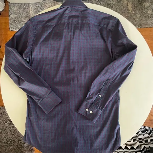 Bonobos Jetsetter Men’s Stretch Dress Shirt Burgundy Check Neck 15” Slim Fit