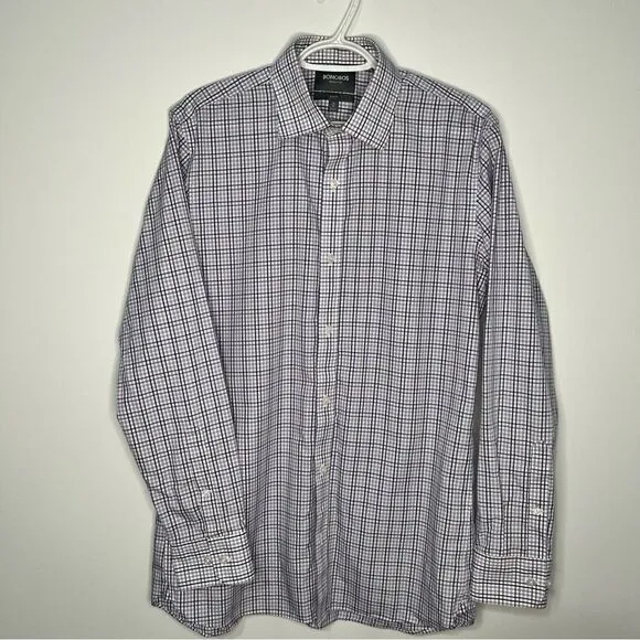 Bonobos Mens Dress Shirt 16 - 35 Purple Plaid Non-Iron Slim Fit