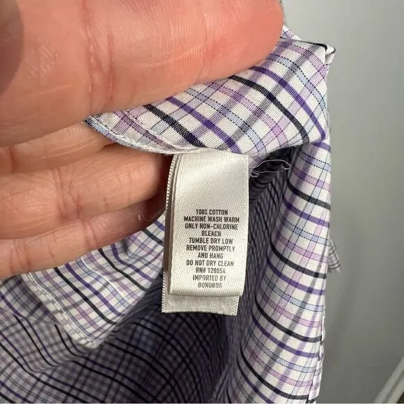 Bonobos Mens Dress Shirt 16 - 35 Purple Plaid Non-Iron Slim Fit