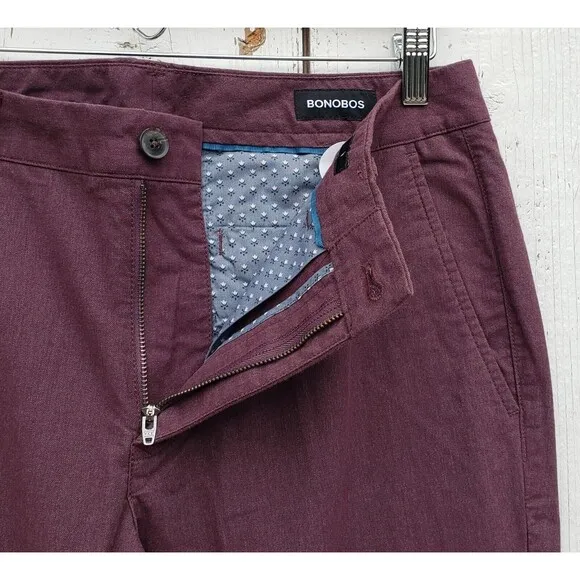 Bonobos Men's Red Plum Slim Fit Stretch Cotton Chino Dress Pants Sz 32 / 32