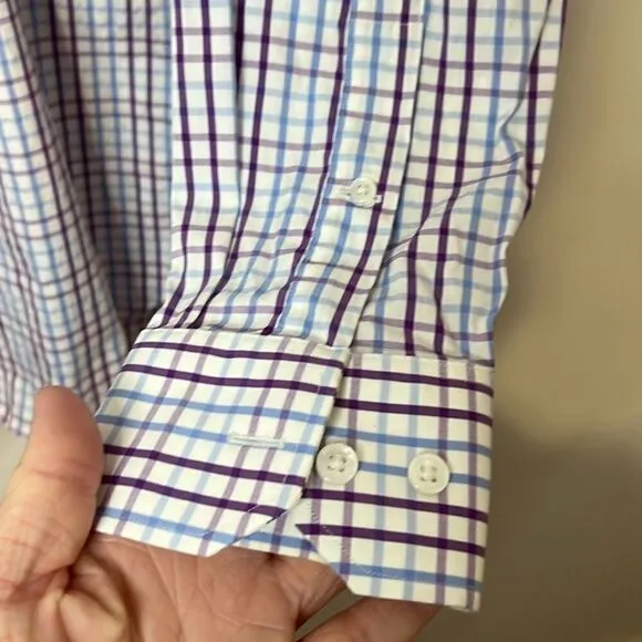 BONOBOS Men’s Slim Fit Jetsetter Stretch Dress Shirt 16 | 35 Plaid Purple White