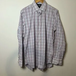 BONOBOS Men’s Slim Fit Jetsetter Stretch Dress Shirt 16 | 35 Plaid Purple White