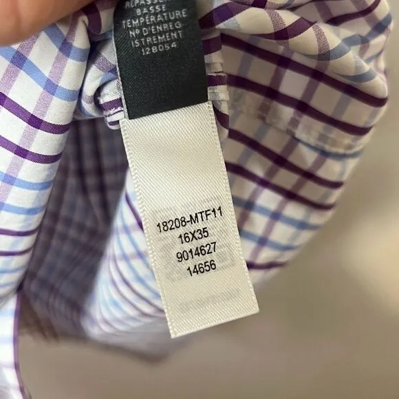BONOBOS Men’s Slim Fit Jetsetter Stretch Dress Shirt 16 | 35 Plaid Purple White