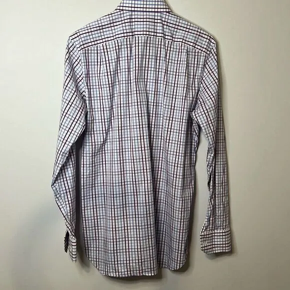 BONOBOS Men’s Slim Fit Jetsetter Stretch Dress Shirt 16 | 35 Plaid Purple White