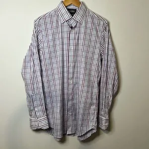 BONOBOS Men’s Slim Fit Professional Dress Shirt 16 | 35 Plaid Purple Blue White