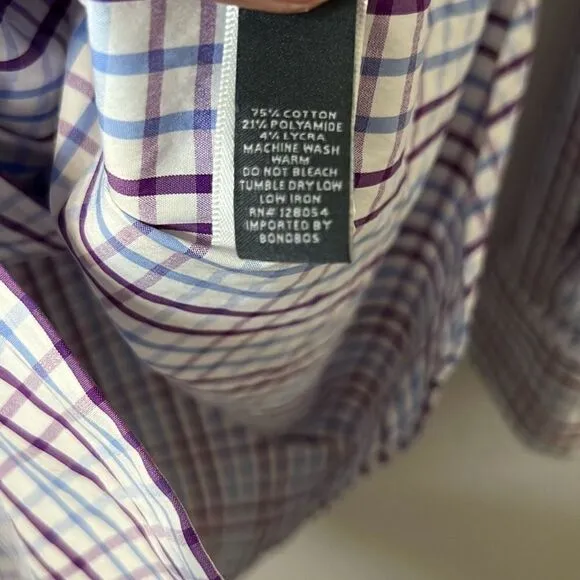 BONOBOS Men’s Slim Fit Professional Dress Shirt 16 | 35 Plaid Purple Blue White
