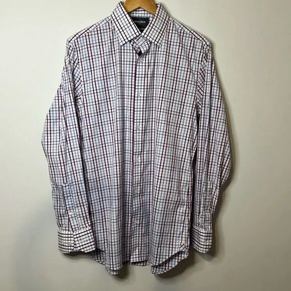BONOBOS Men’s Slim Fit Professional Dress Shirt 16 | 35 Plaid Purple Blue White