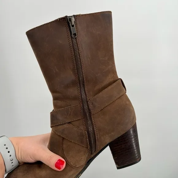 Born Brown Mid Calf Heeled Boots Ladies Size 9/40.5