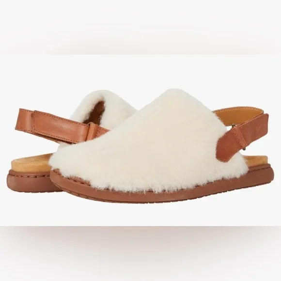 Born Kat Womens Size 7 Natural Shearling Leather Sling Back Mules Clogs Slippers