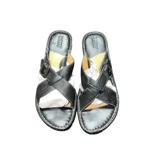 Born wedge sandal cris cross pebbles black leather size 8