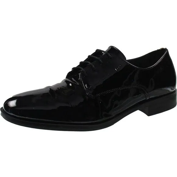 Boss Mens Colby Black Lace-Up Patent Leather Derby Shoes New