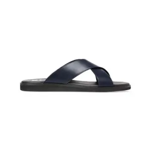BOSS Mens Navy Cross Straps Darrel Toe Slip On Leather Slide Sandals Shoes 43