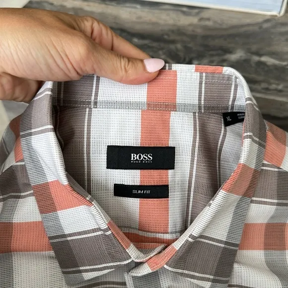 BOSS Roy Patterned Slim Fit Dress Shirt