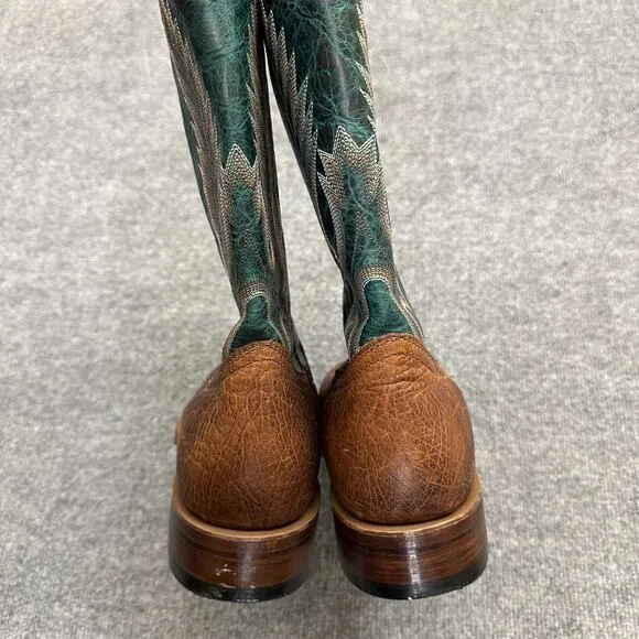 Boulet 8278 Mens 10 Boots Green Brown Leather Mid Calf Embroidered Western Boots