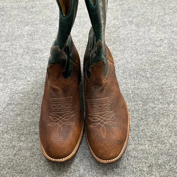 Boulet 8278 Mens 10 Boots Green Brown Leather Mid Calf Embroidered Western Boots