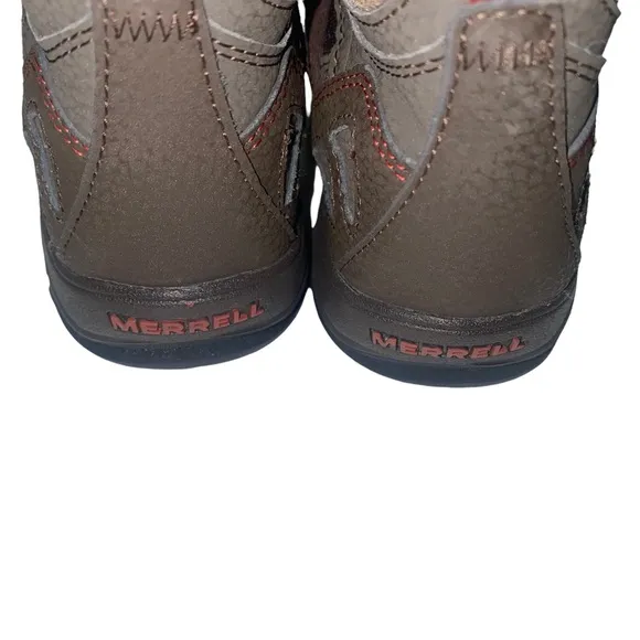 Boys Merrell Capra Mid Waterproof Hiking brown Boots size 4 youth kids 4Y
