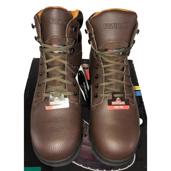 Brahma Men's Liner 6&quot; Steel Toe Waterproof Slip Resistant Brown Leather Boots 7