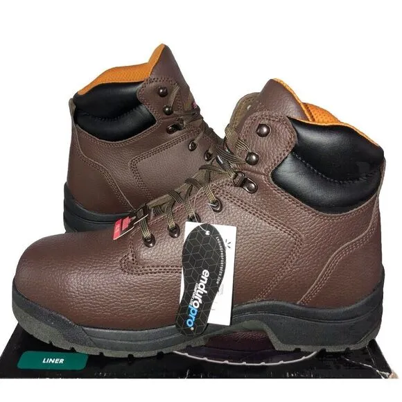 Brahma Men's Liner 6&quot; Steel Toe Waterproof Slip Resistant Brown Leather Boots 7