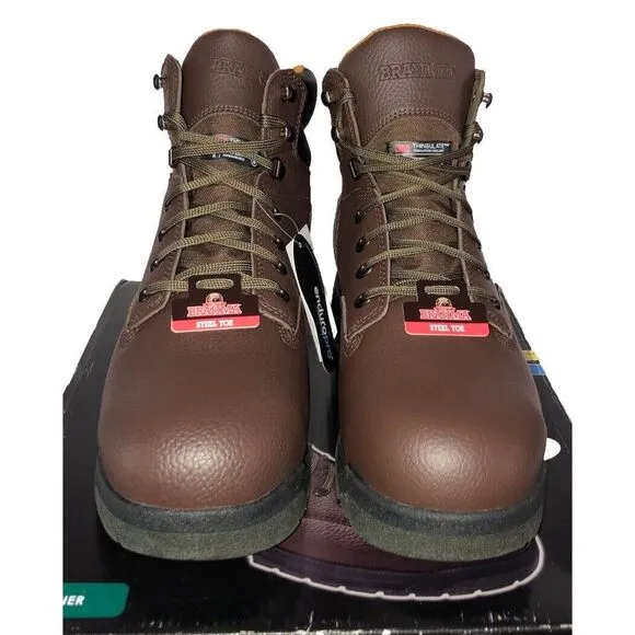Brahma Men's Liner 6&quot; Steel Toe Waterproof Slip Resistant Brown Leather Boots 7
