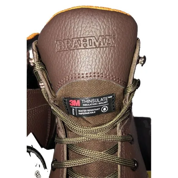 Brahma Men's Liner 6&quot; Steel Toe Waterproof Slip Resistant Brown Leather Boots 7