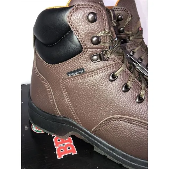 Brahma Men's Liner 6&quot; Steel Toe Waterproof Slip Resistant Brown Leather Boots 7