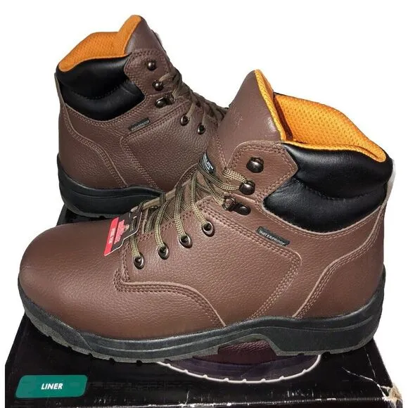 Brahma Men's Liner 6&quot; Steel Toe Waterproof Slip Resistant Brown Leather Boots 7