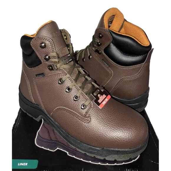Brahma Men's Liner 6&quot; Steel Toe Waterproof Slip Resistant Brown Leather Boots 7